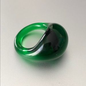 Green glass, dome cocktail ring